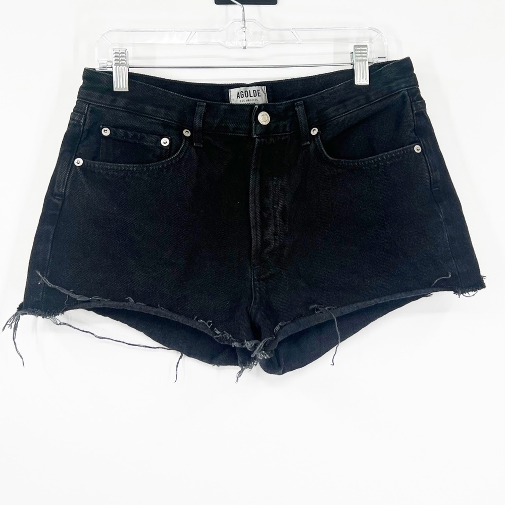 AGOLDE Parker Vintage Cut-Off Denim Shorts in Tidal Button Fly - Picture 2 of 7